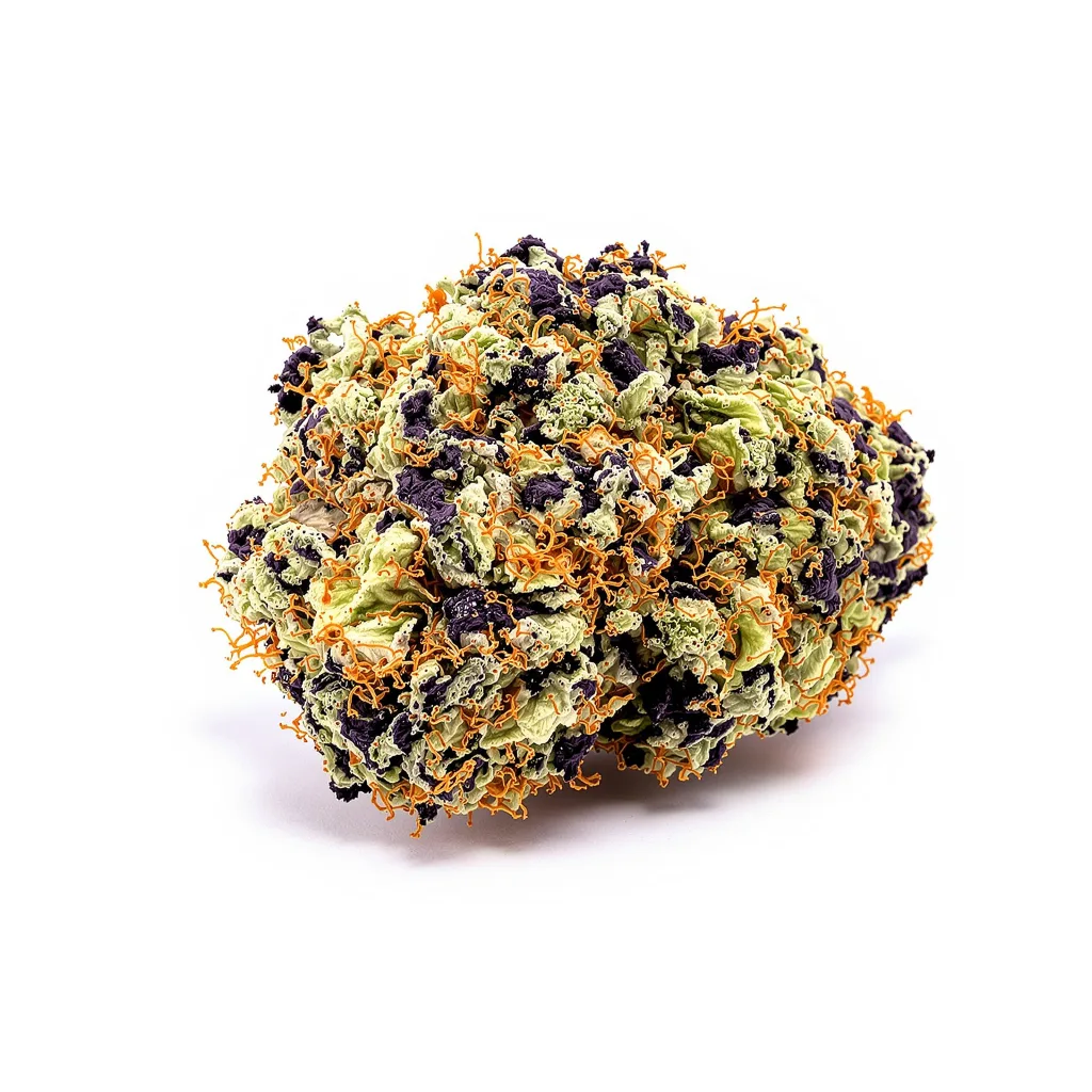 Red Dwarf 74% indica / 26% sativa flower with visible trichomes