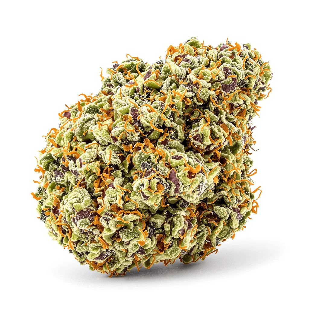 Redwood Kush 47% indica / 53% sativa flower with visible trichomes