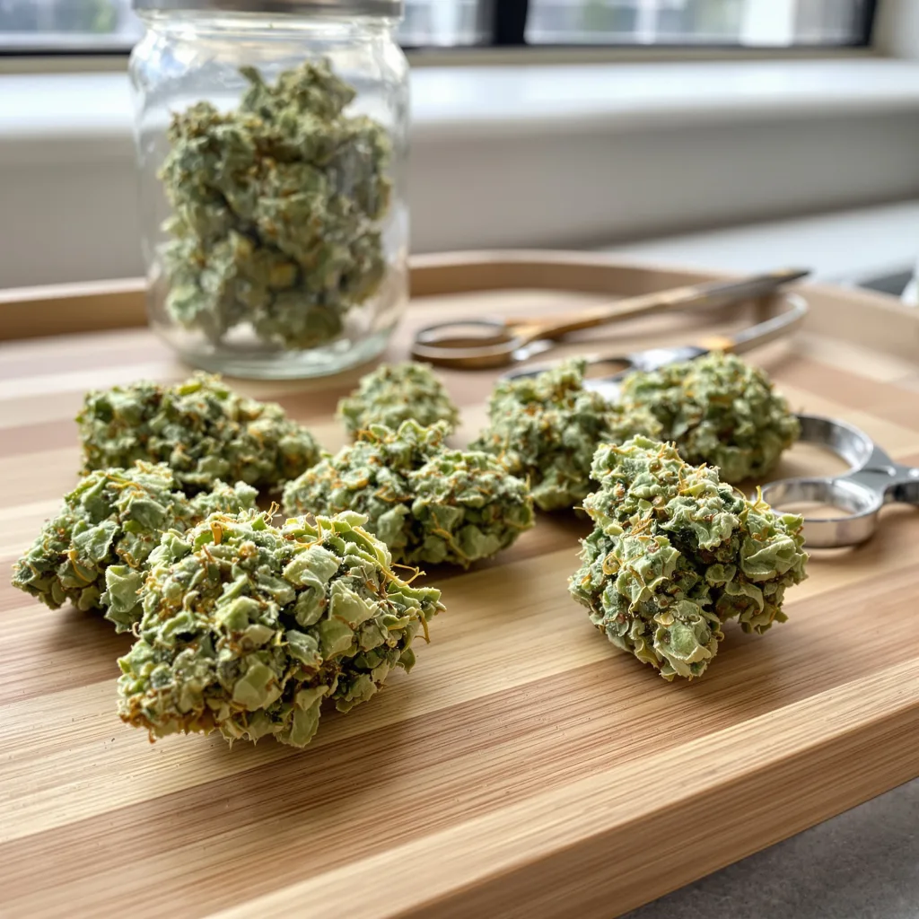 Remedy CBD 50% indica / 50% sativa flower with visible trichomes
