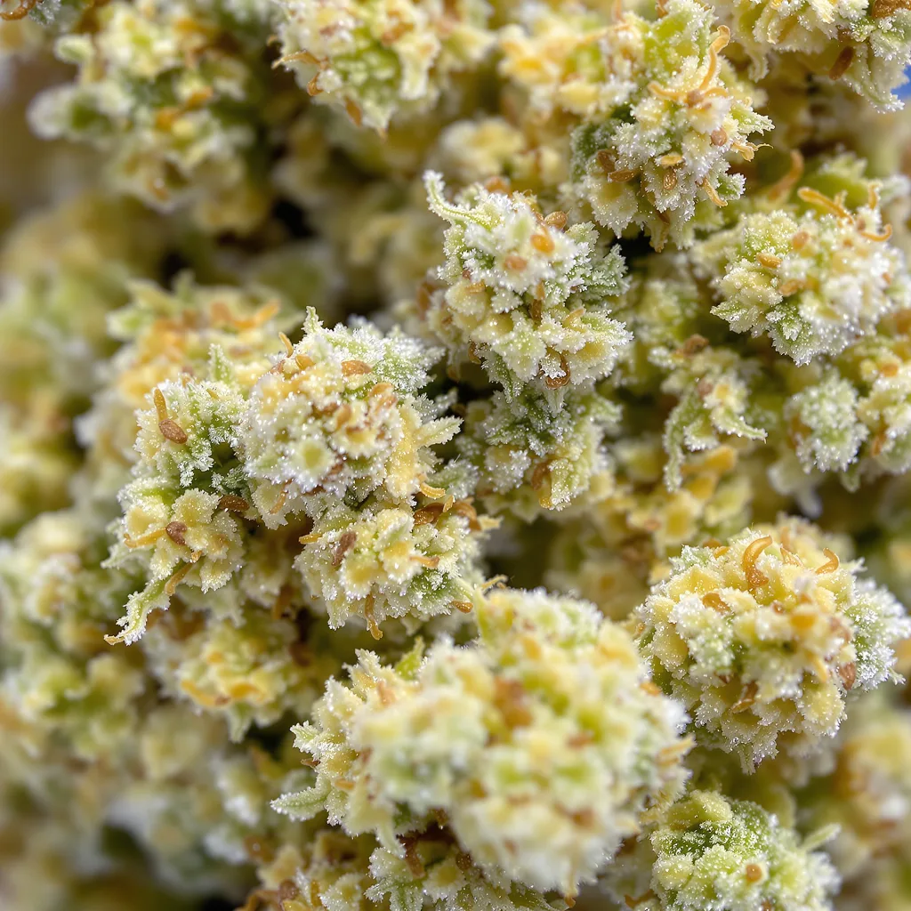 Remedy CBD cannabis bud close-up showing pale-green low-resin flower