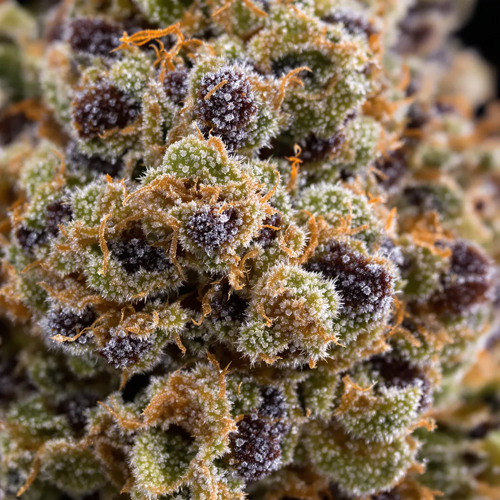 Remedy cannabis bud close-up showing dense purple-tinged calyxes
