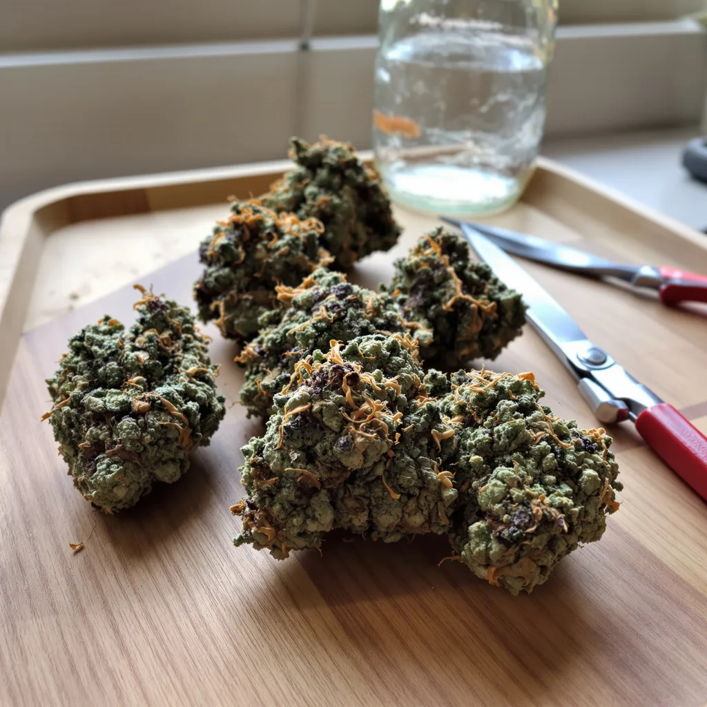 Reserve L.A.K. Federal 77% indica / 23% sativa flower with visible trichomes