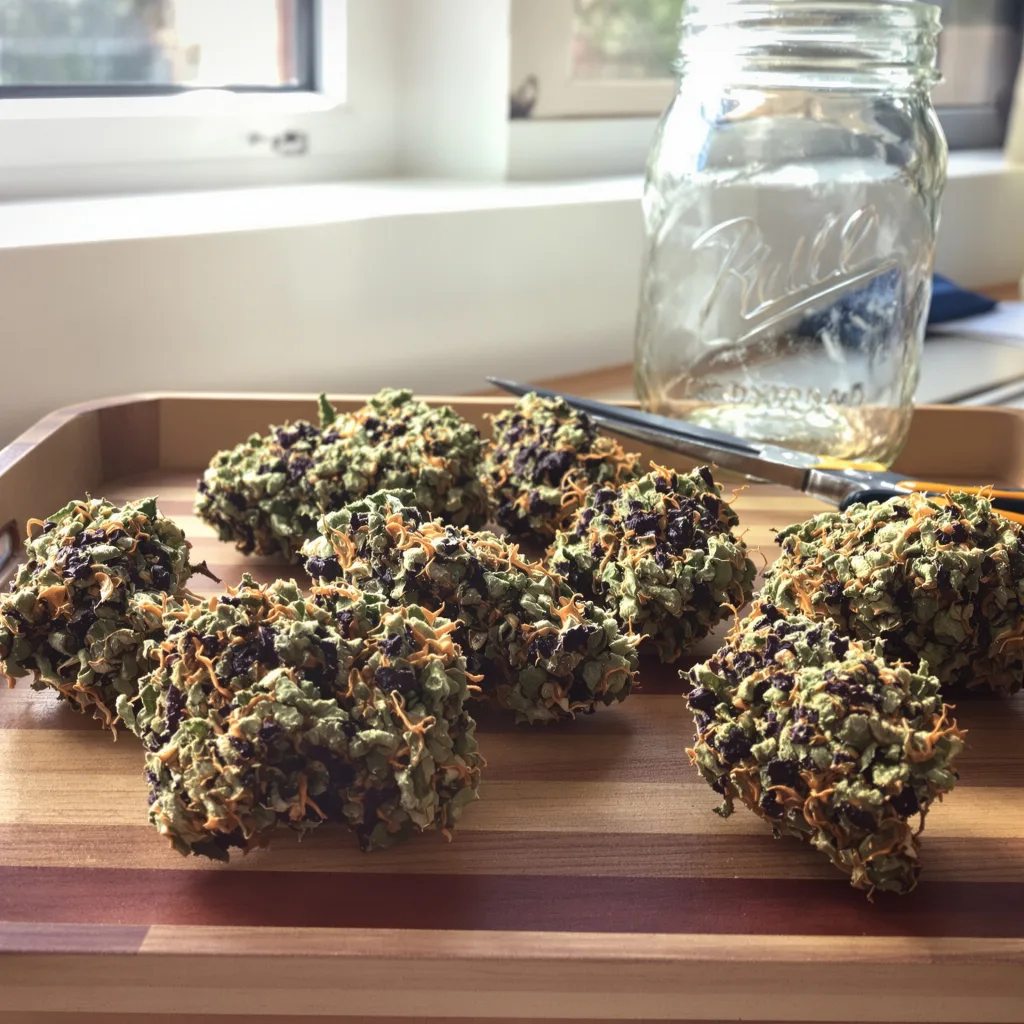 Rip City Purps 71% indica / 29% sativa flower with visible trichomes