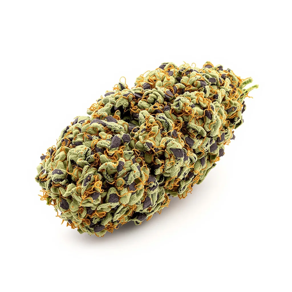 Royal Cheese 70% indica / 30% sativa flower with visible trichomes