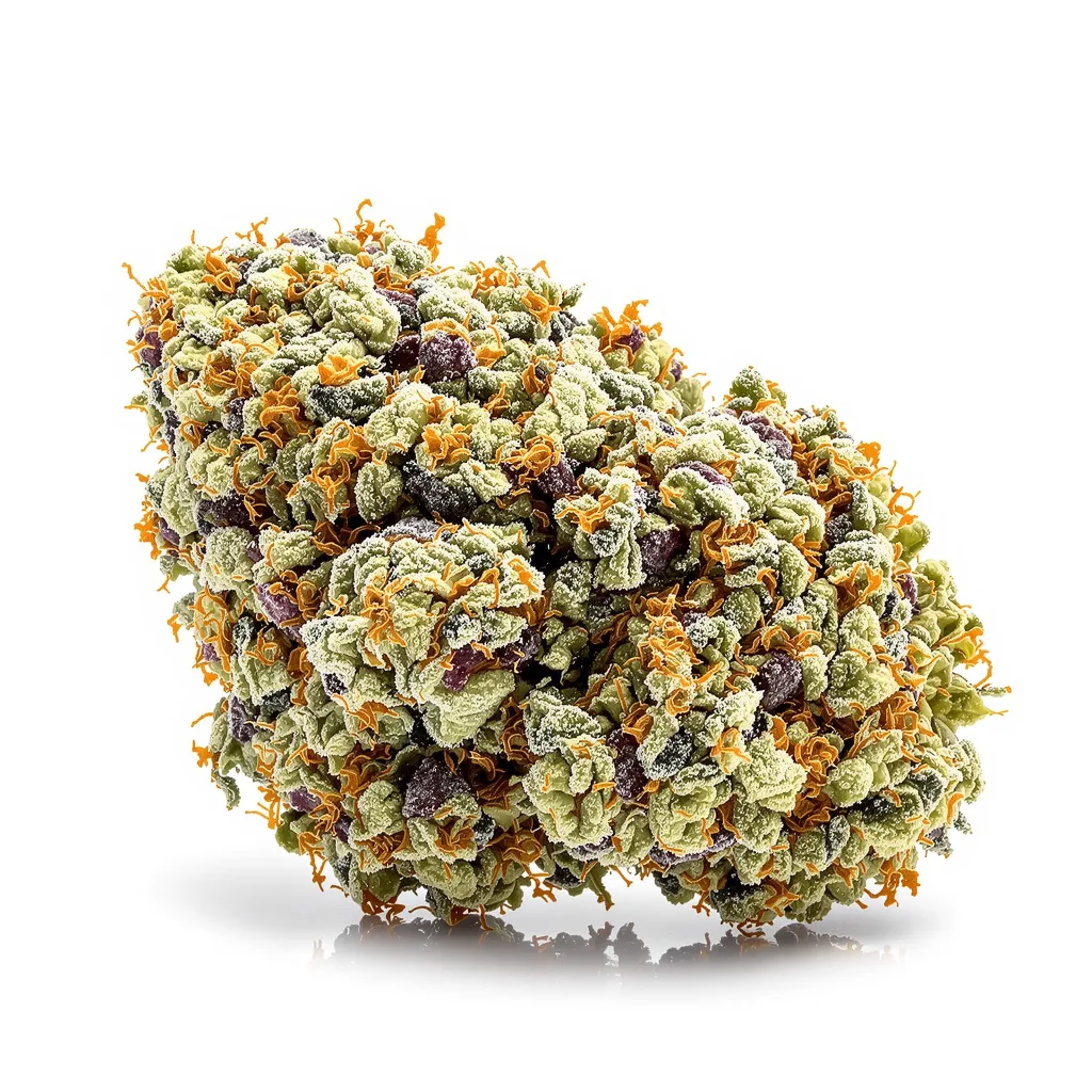 Royal Gorilla 51% indica / 49% sativa flower with visible trichomes