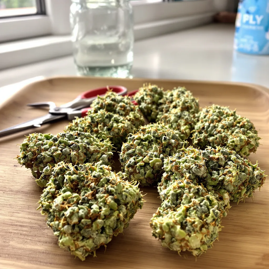 Sage N Sour 25% indica / 75% sativa flower with visible trichomes