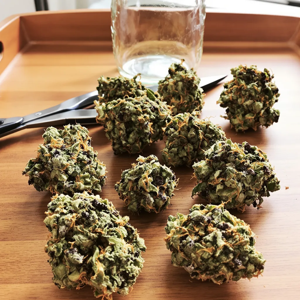 San Fernando Valley Kush 66% indica / 34% sativa flower with visible trichomes