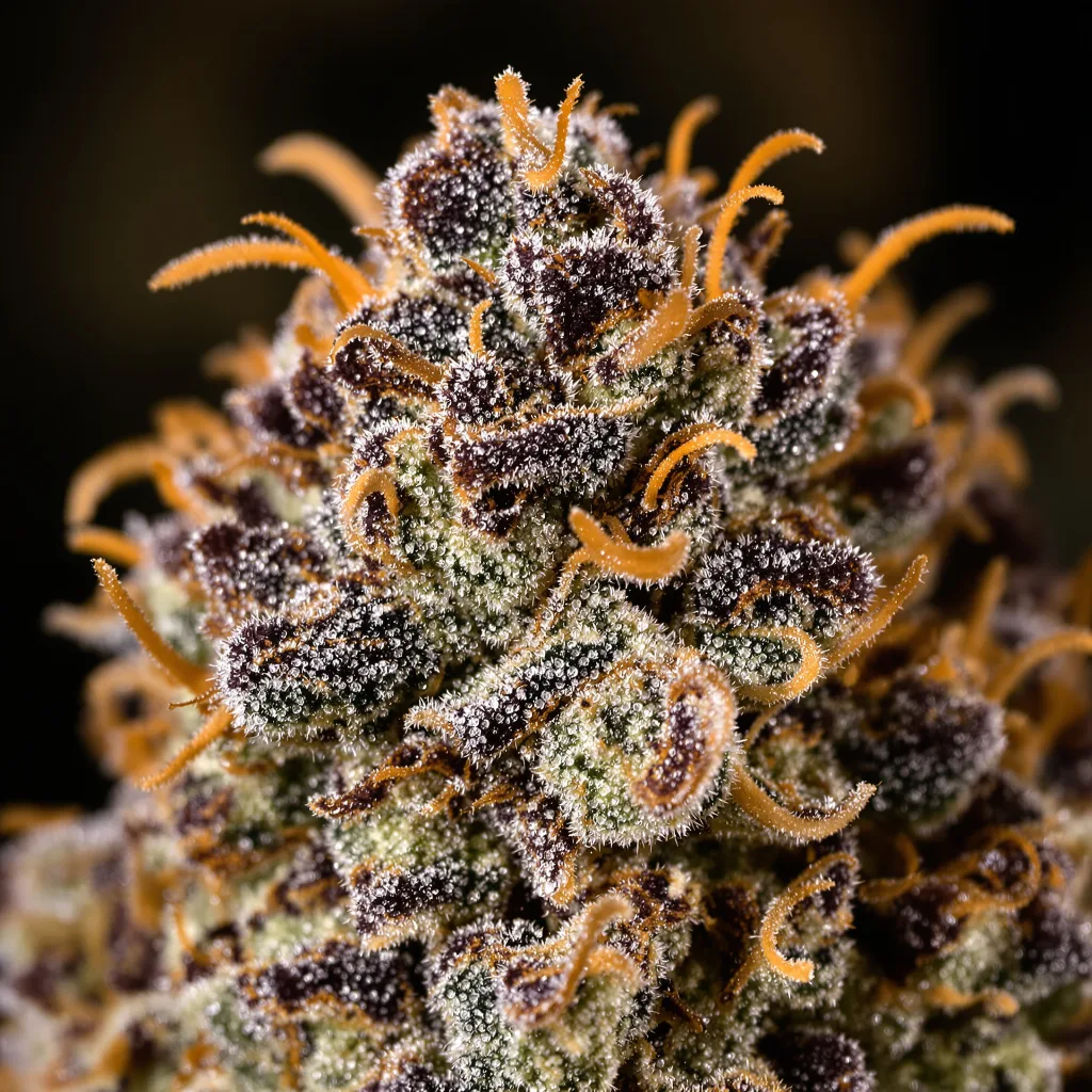 Sensi Star cannabis bud close-up showing dense purple-tinged calyxes