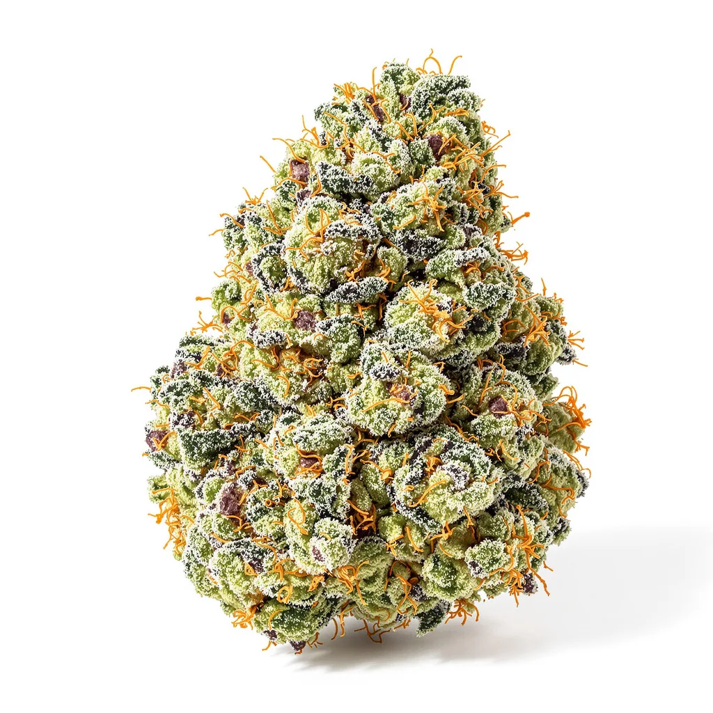 Shiatsu Kush 50% indica / 50% sativa flower with visible trichomes
