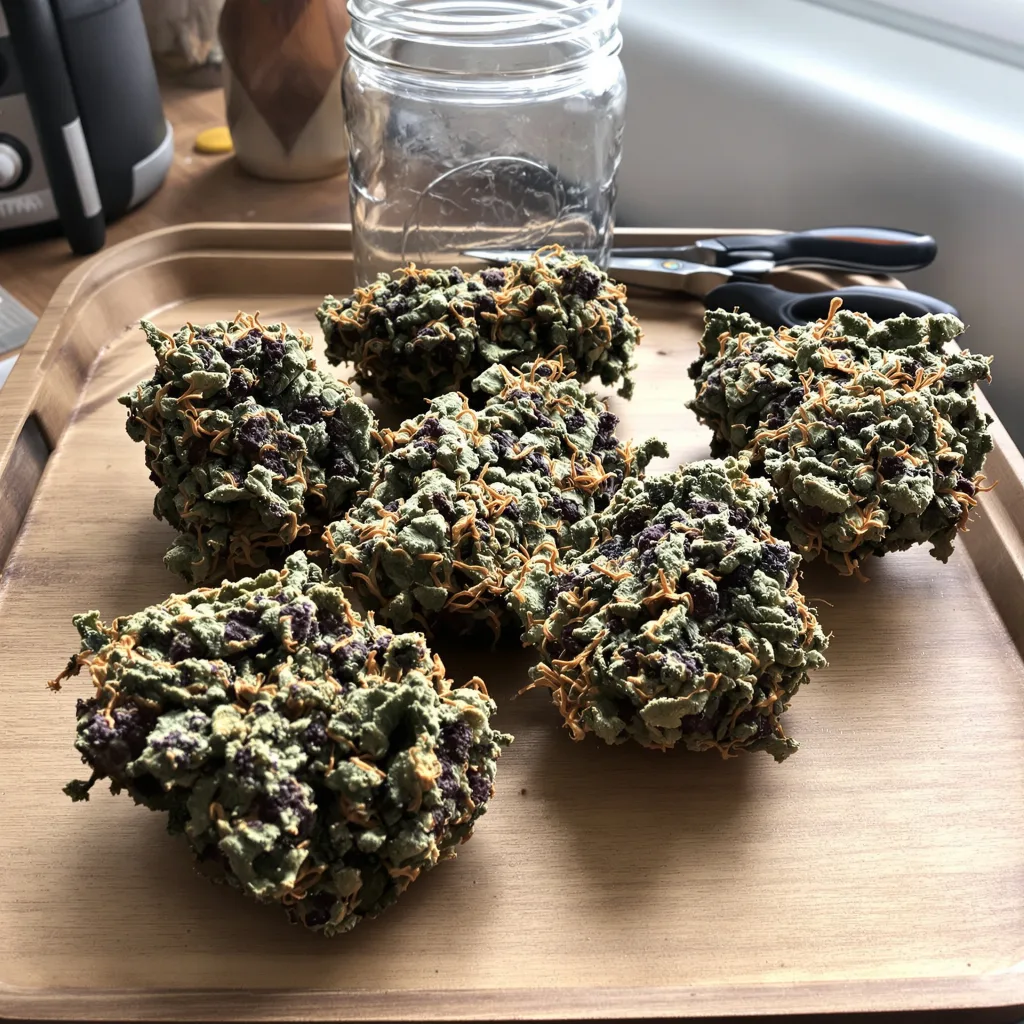 Shiva Skunk 80% indica / 20% sativa flower with visible trichomes