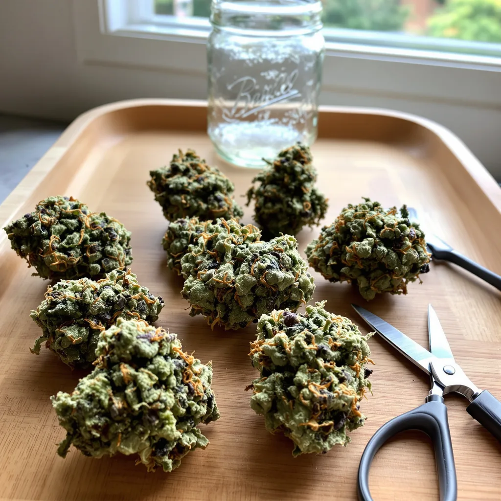 Six Shooter 44% indica / 56% sativa flower with visible trichomes