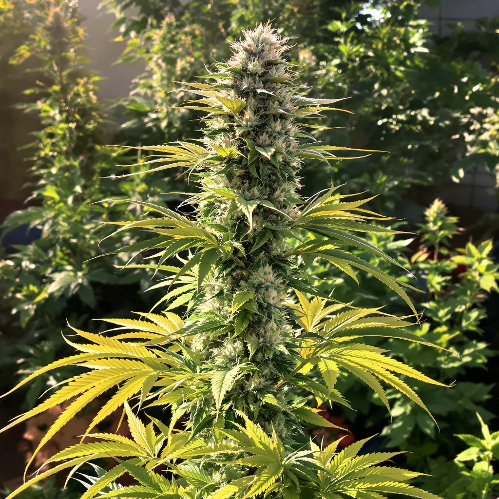 Six Shooter 44% indica / 56% sativa flower with visible trichomes