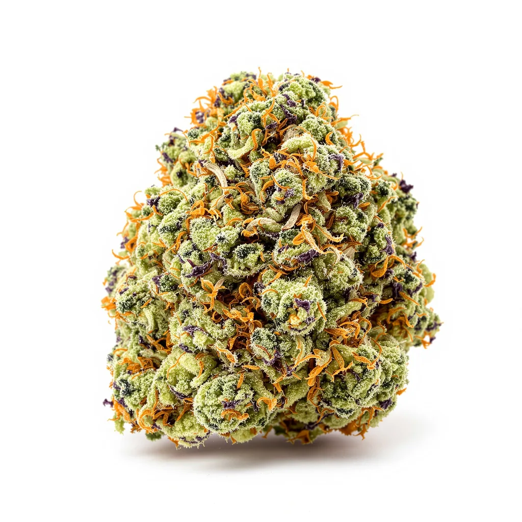 Six Shooter 44% indica / 56% sativa flower with visible trichomes