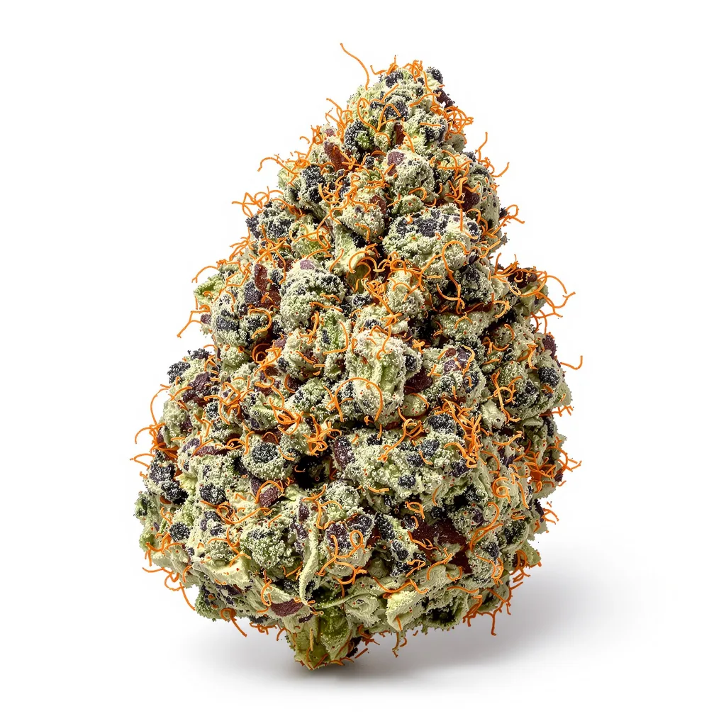 Skunk Kush 77% indica / 23% sativa flower with visible trichomes