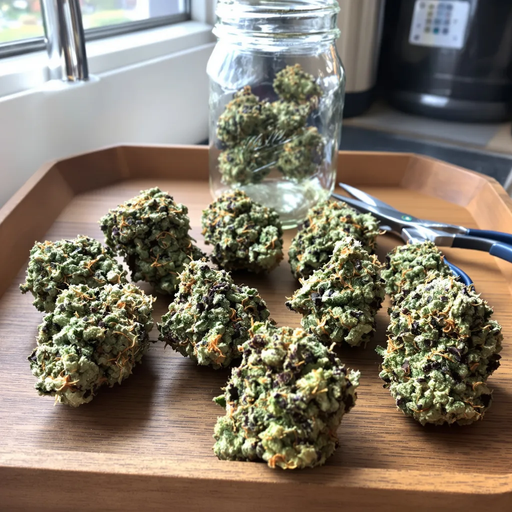 Skunk No. 1 50% indica / 50% sativa flower with visible trichomes