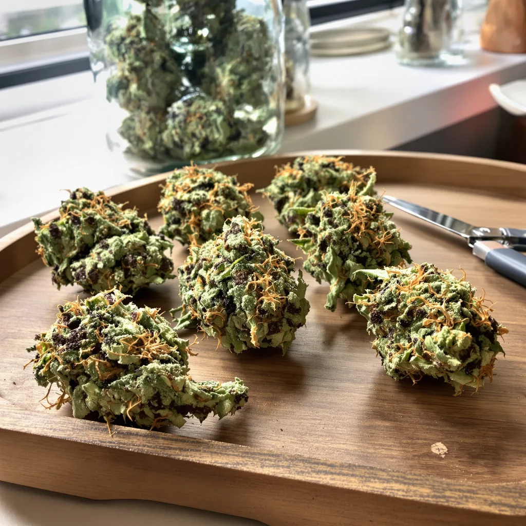 Snoop's Dream 50% indica / 50% sativa flower with visible trichomes