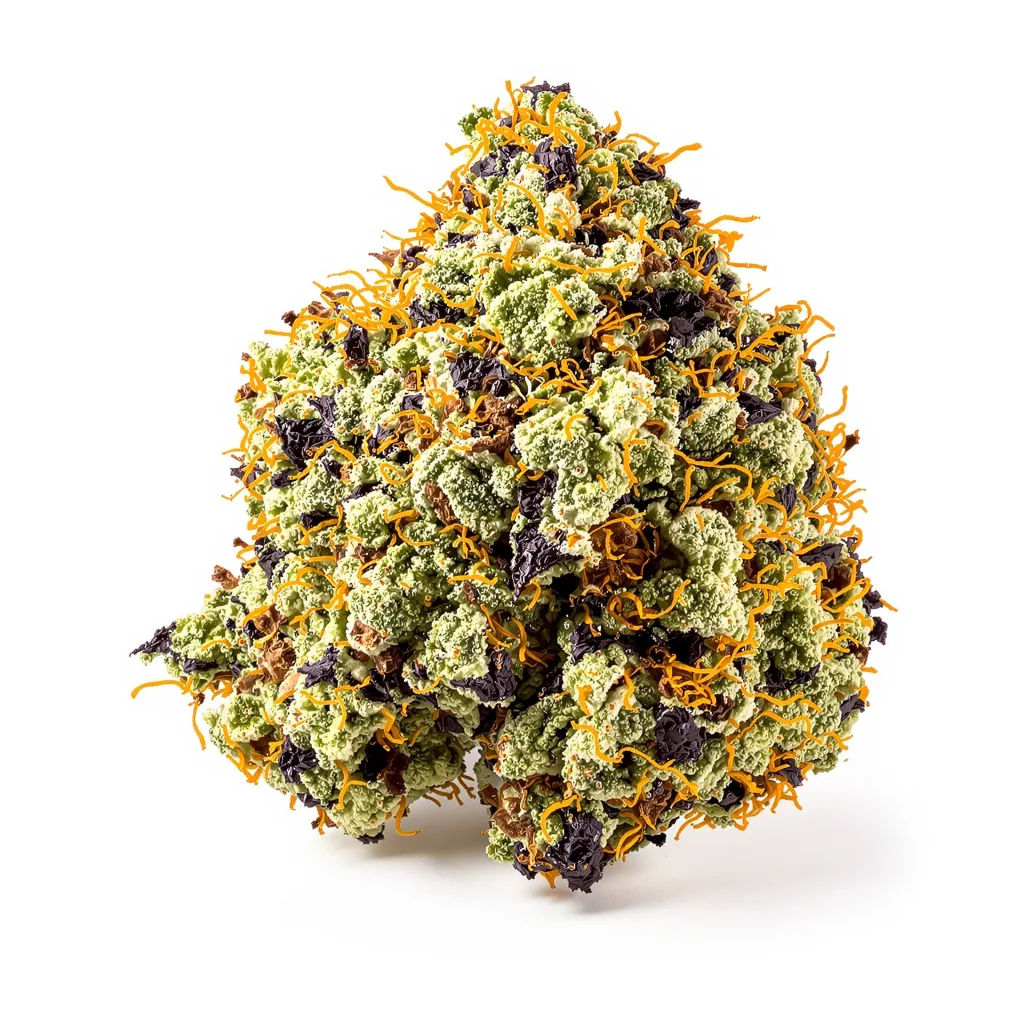 Snow Monster 86% indica / 14% sativa flower with visible trichomes