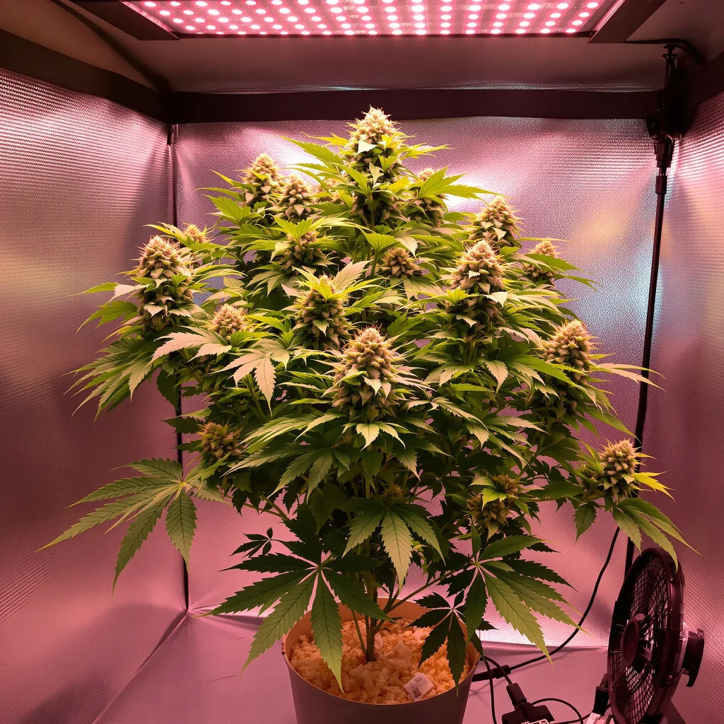 Snow White cannabis plant in flowering stage — 60-100 cm autoflower