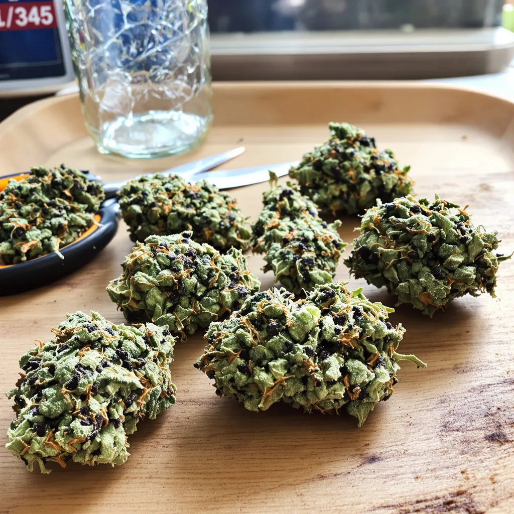 Soul Shine 48% indica / 52% sativa flower with visible trichomes