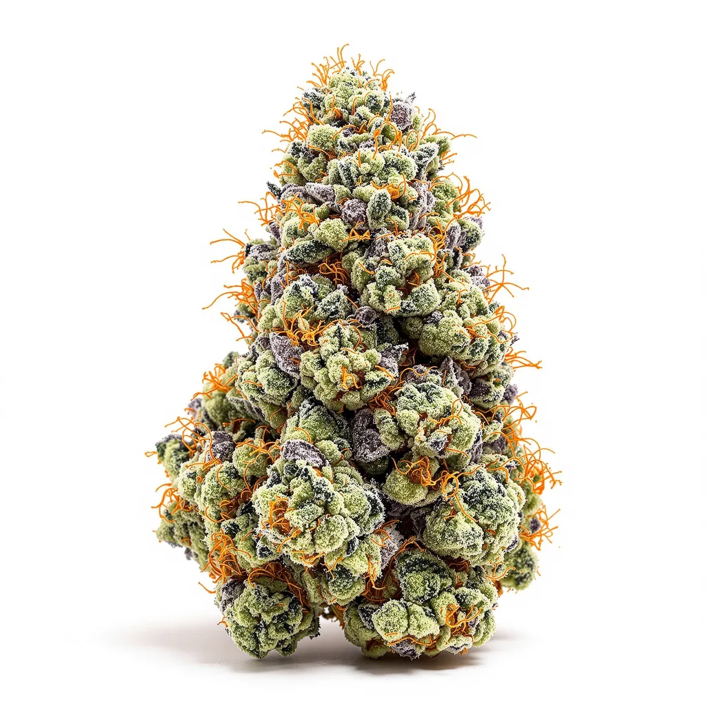 Sour Bubba 47% indica / 53% sativa flower with visible trichomes