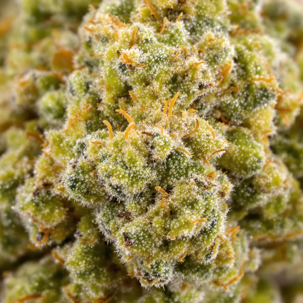 Sour Cookies cannabis bud close-up showing lime-green airy structure