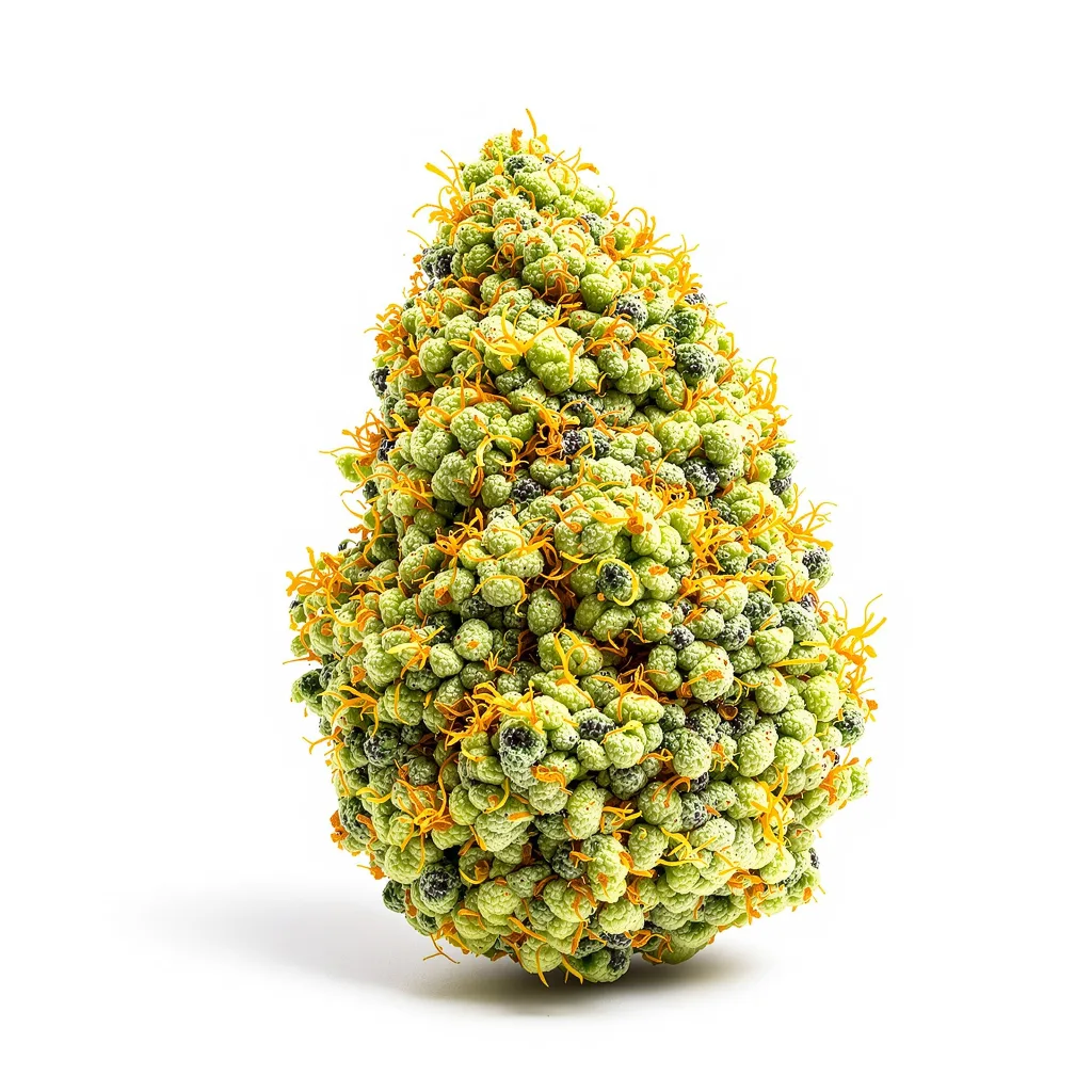 Sour Diesel 11% indica / 89% sativa flower with visible trichomes