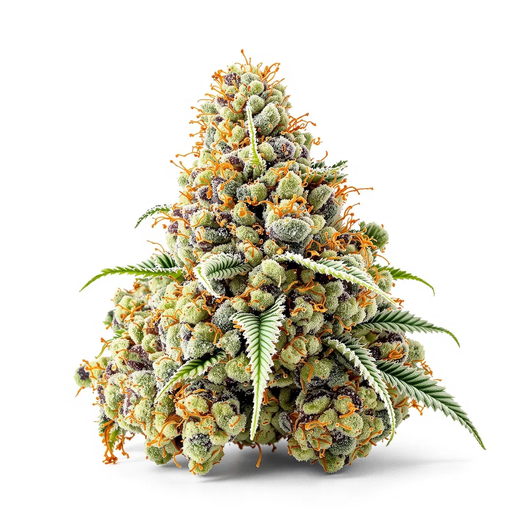 Sour Dubble 61% indica / 39% sativa flower with visible trichomes