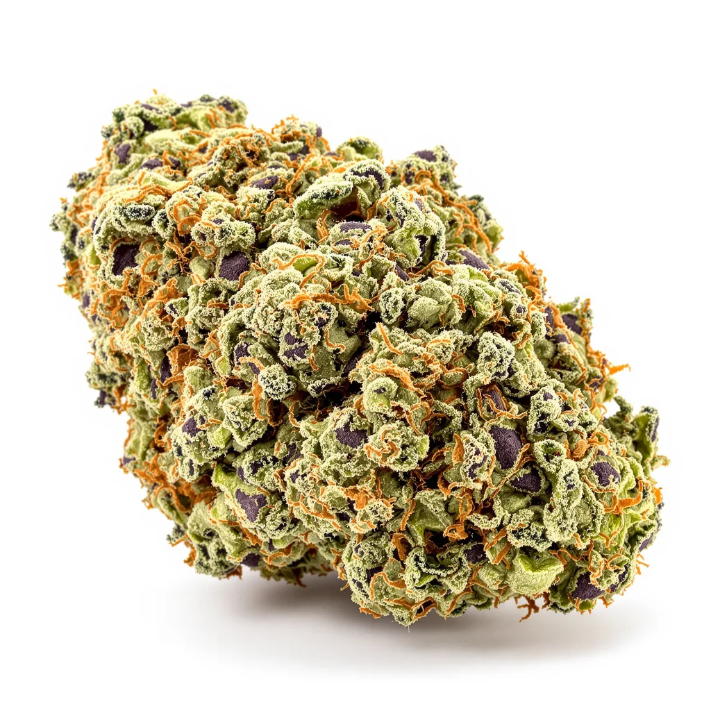 Sour OG 63% indica / 37% sativa flower with visible trichomes