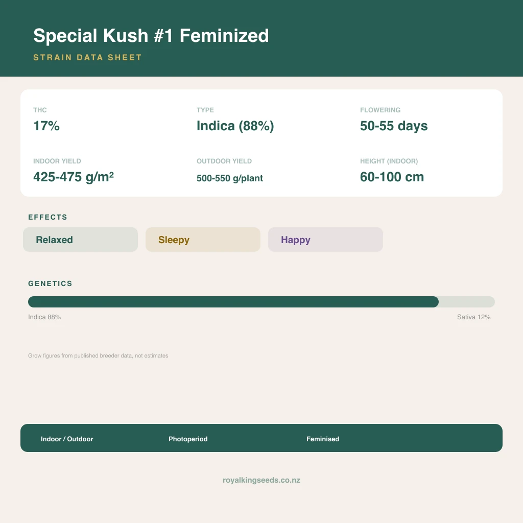Special Kush #1 88% indica / 12% sativa flower with visible trichomes