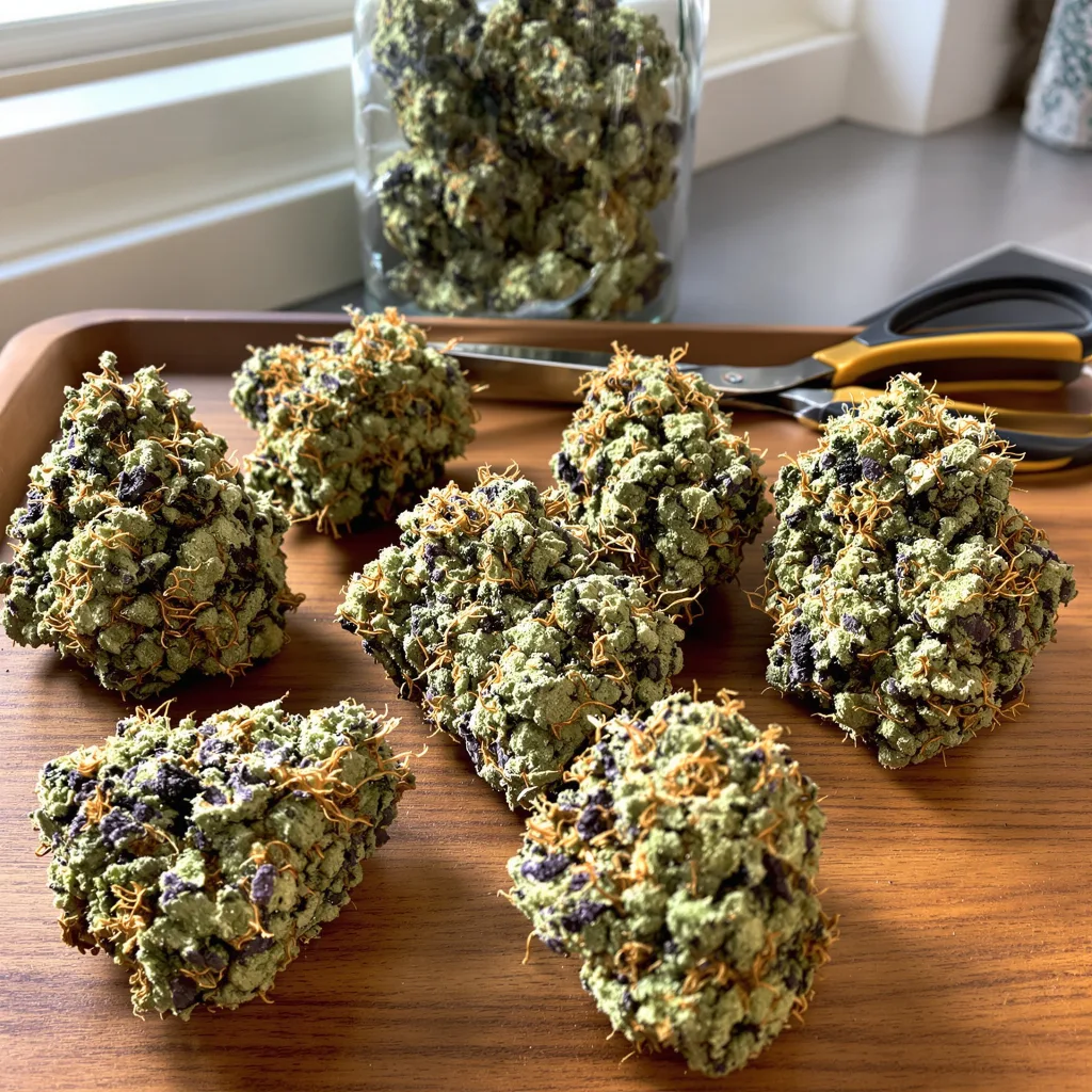Sticky Dickie 64% indica / 36% sativa flower with visible trichomes