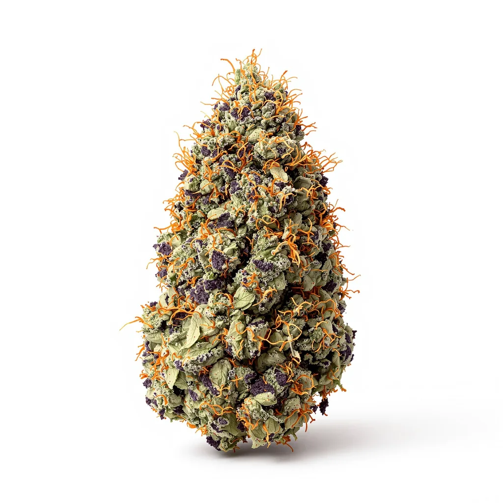 Stinking Rich 80% indica / 20% sativa flower with visible trichomes