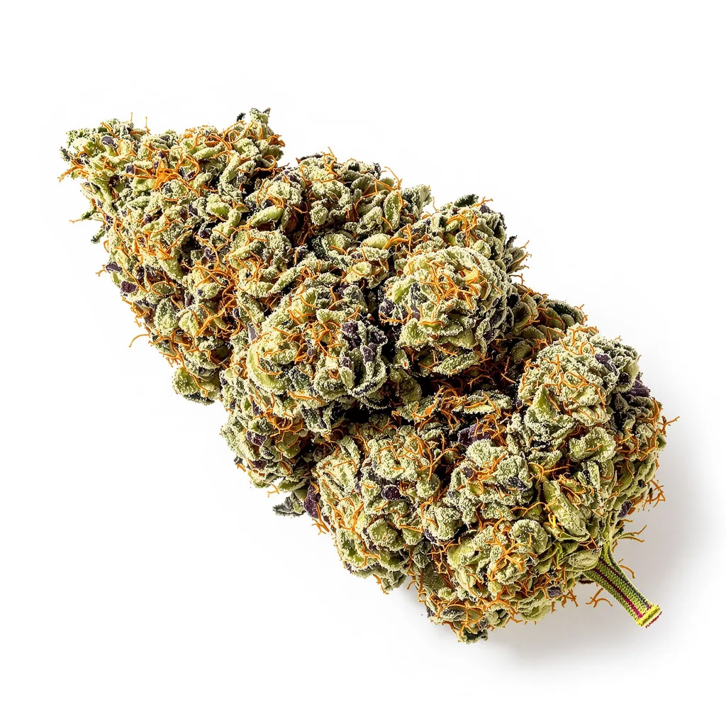 Strawberry Cheese 56% indica / 44% sativa flower with visible trichomes