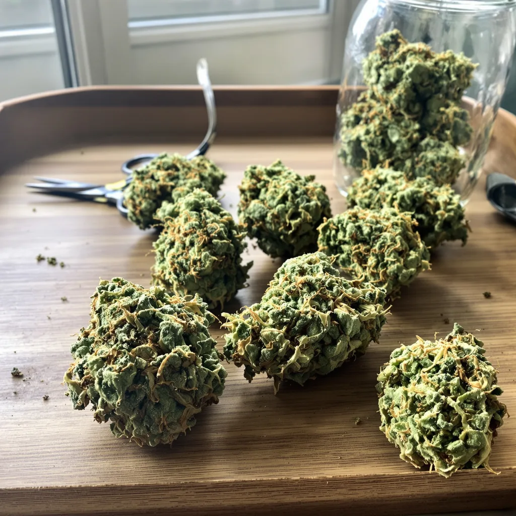 Strawberry Cough 11% indica / 89% sativa flower with visible trichomes