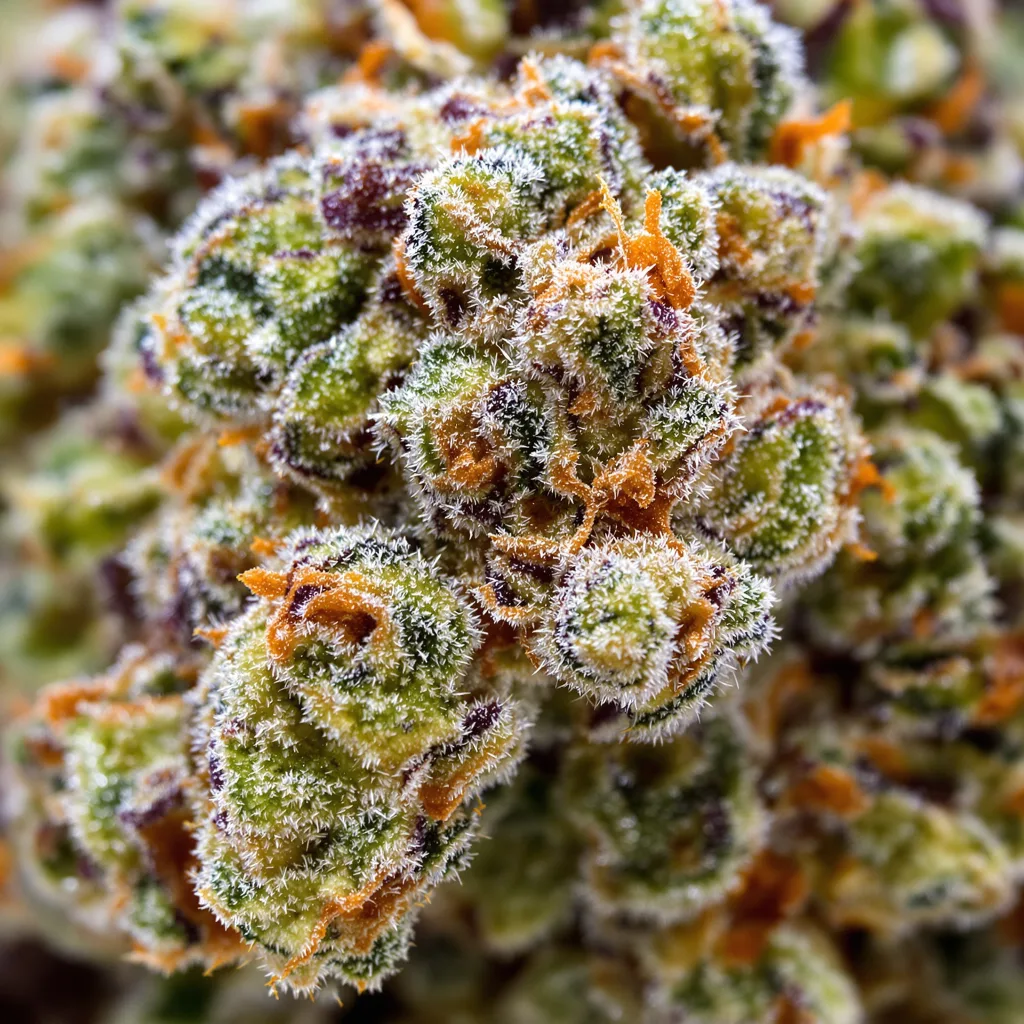 Strawberry Fizz Prerolls cannabis bud close-up showing balanced bud structure with frosted trichomes
