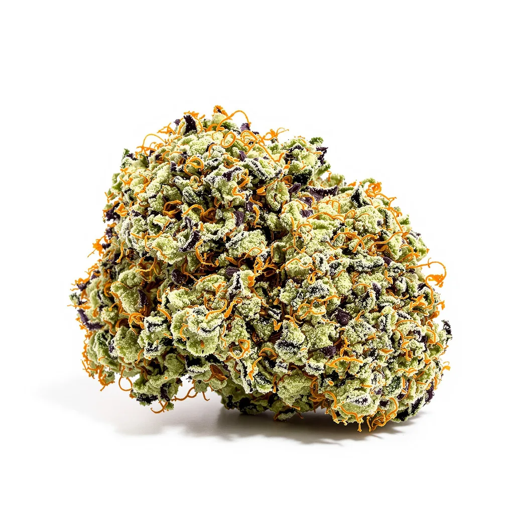 Strawberry Gary 38% indica / 62% sativa flower with visible trichomes