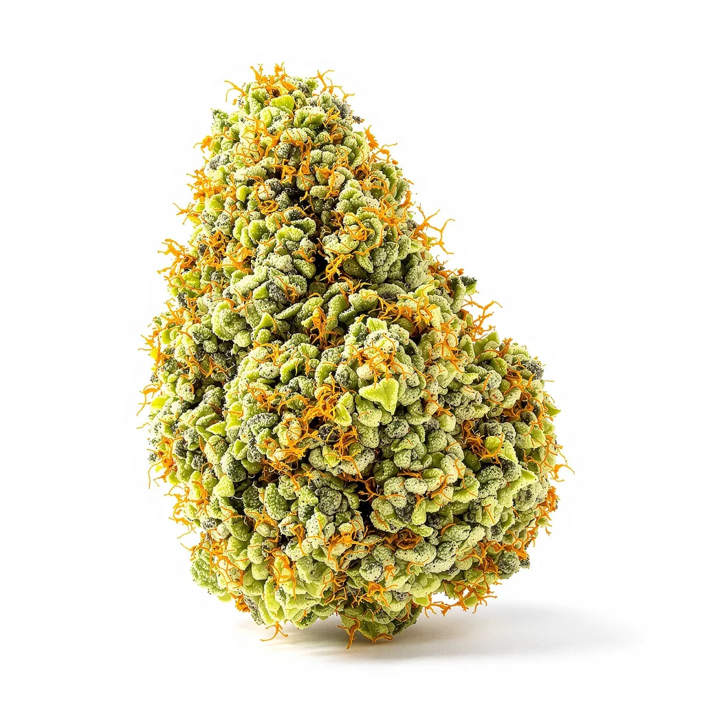 Strawberry Haze 25% indica / 75% sativa flower with visible trichomes