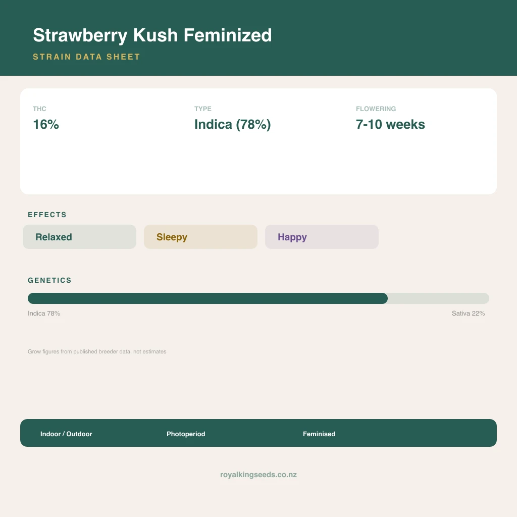 Strawberry Kush 78% indica / 22% sativa flower with visible trichomes