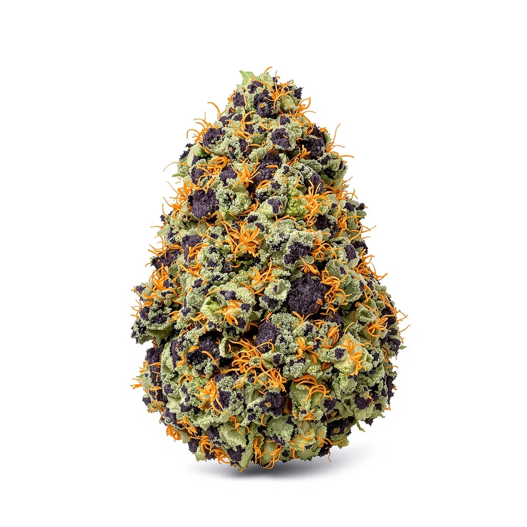 Strawberry Kush 78% indica / 22% sativa flower with visible trichomes
