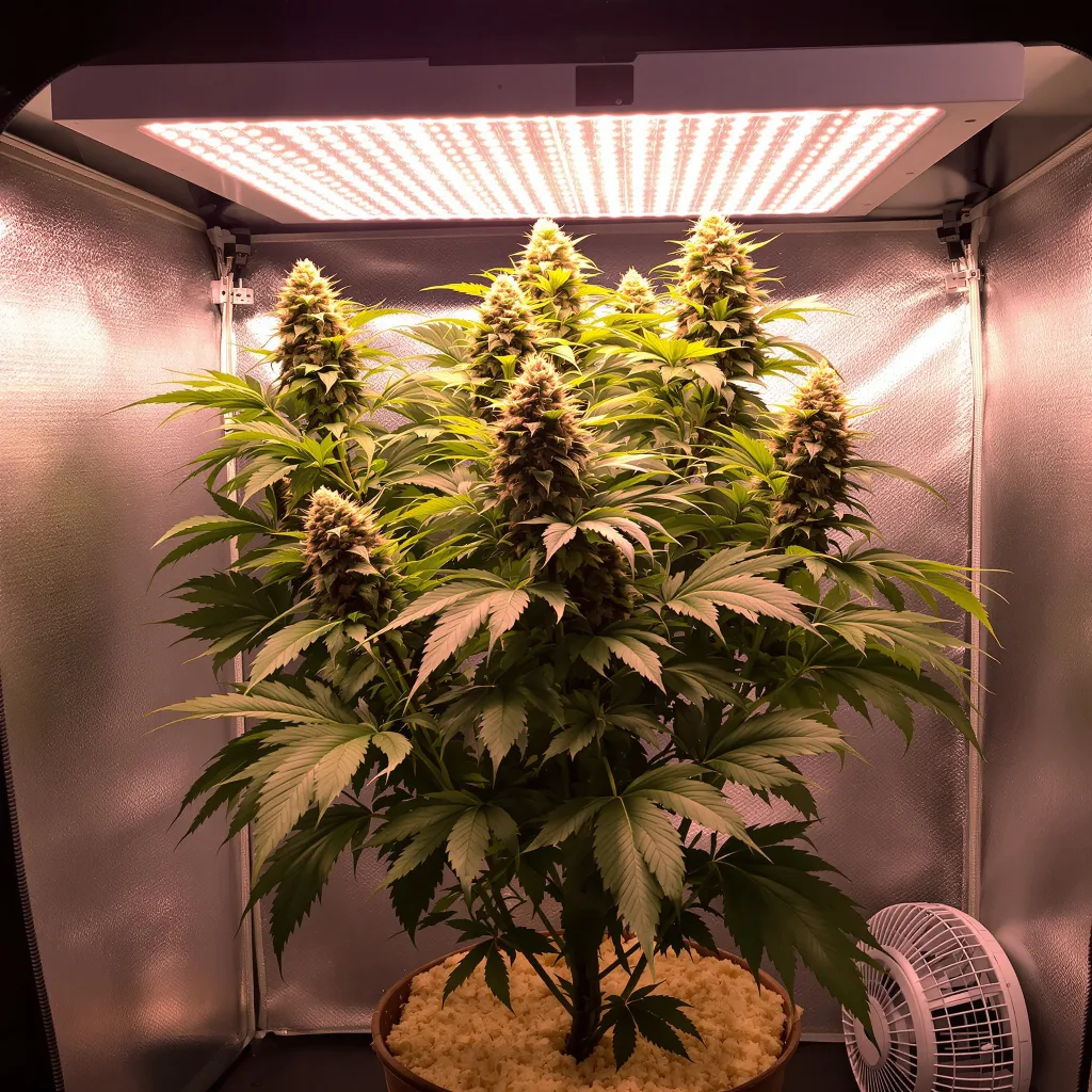 Sugar Black Rose cannabis plant in flowering stage — above 70 cm, normally up to 1 m or higher autoflower