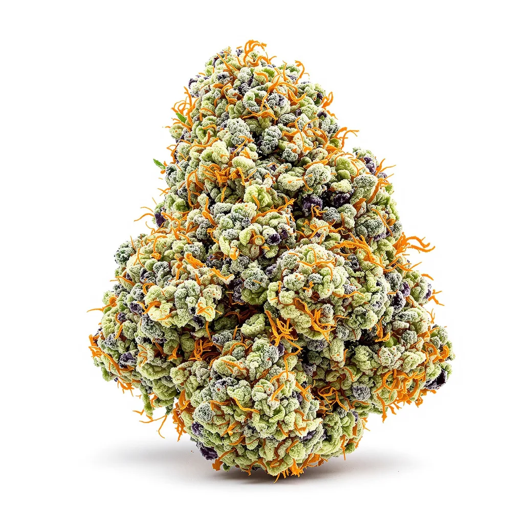 Sugar Cookie 60% indica / 40% sativa flower with visible trichomes