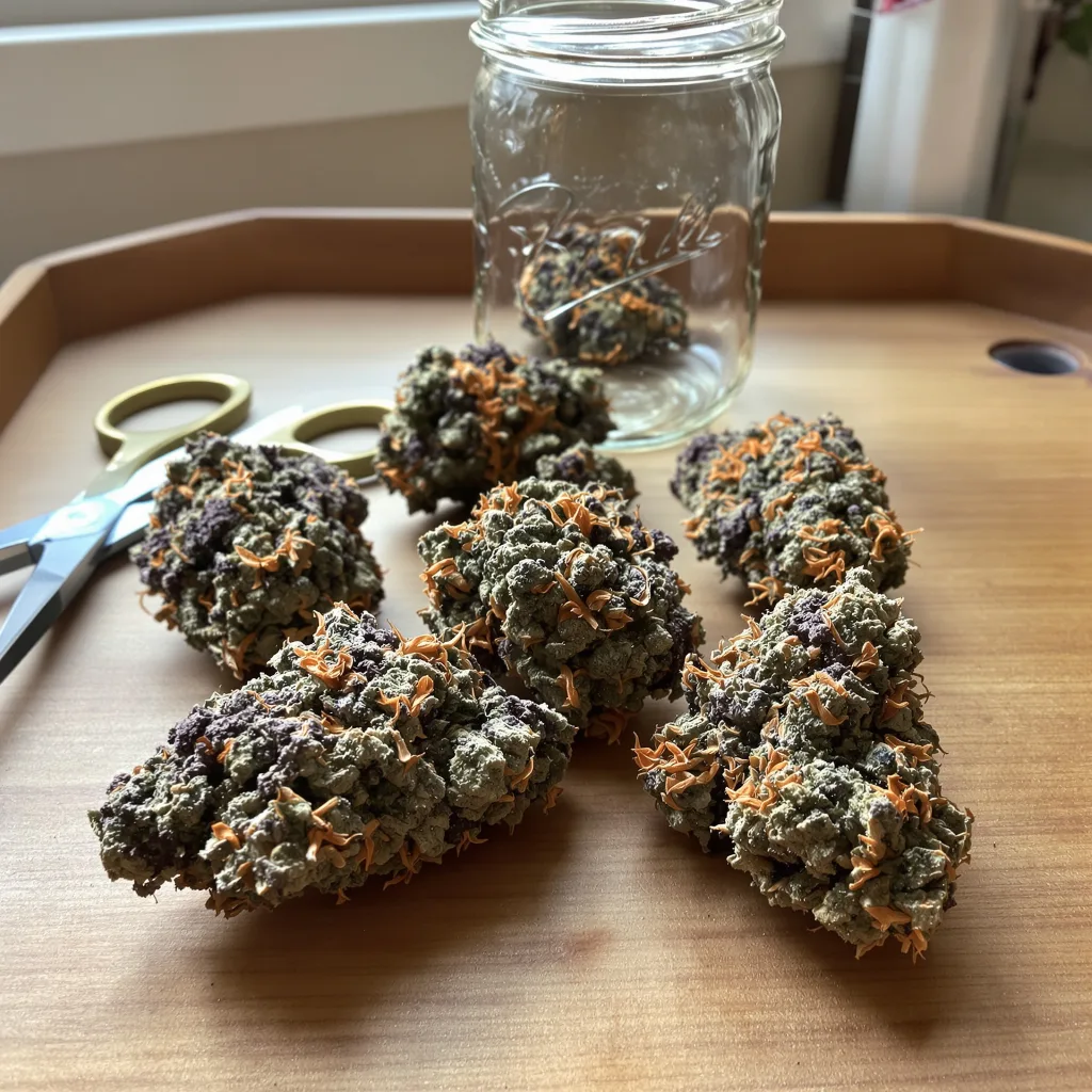 Sugar Mama 81% indica / 19% sativa flower with visible trichomes