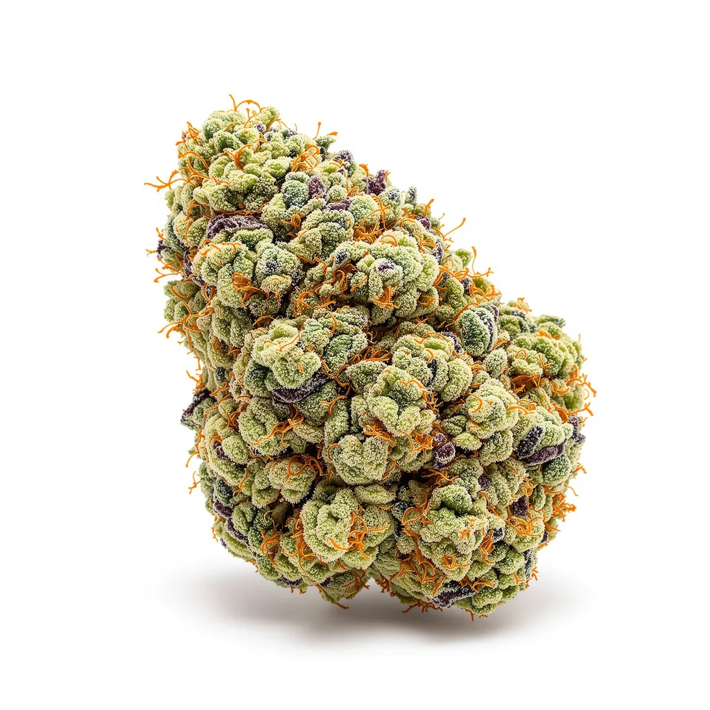 Sunset Sherbet 57% indica / 43% sativa flower with visible trichomes