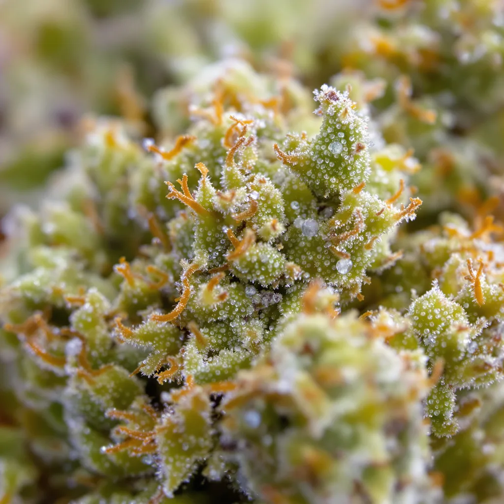 Super Lemon Haze cannabis bud close-up showing lime-green airy structure