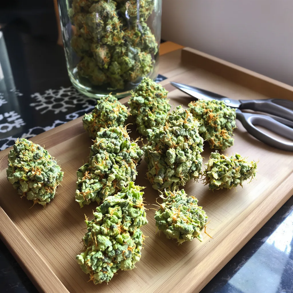 Super Sour Diesel 50% indica / 100% sativa flower with visible trichomes