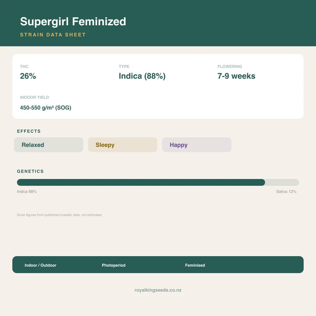 Supergirl 88% indica / 12% sativa flower with visible trichomes
