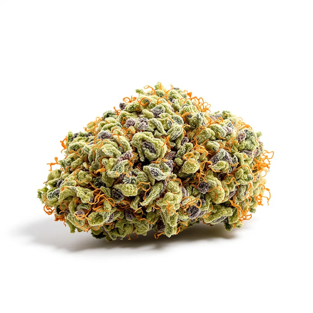 Superglue 52% indica / 48% sativa flower with visible trichomes
