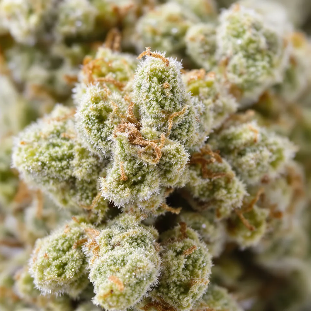 Suzy Q CBD cannabis bud close-up showing pale-green low-resin flower