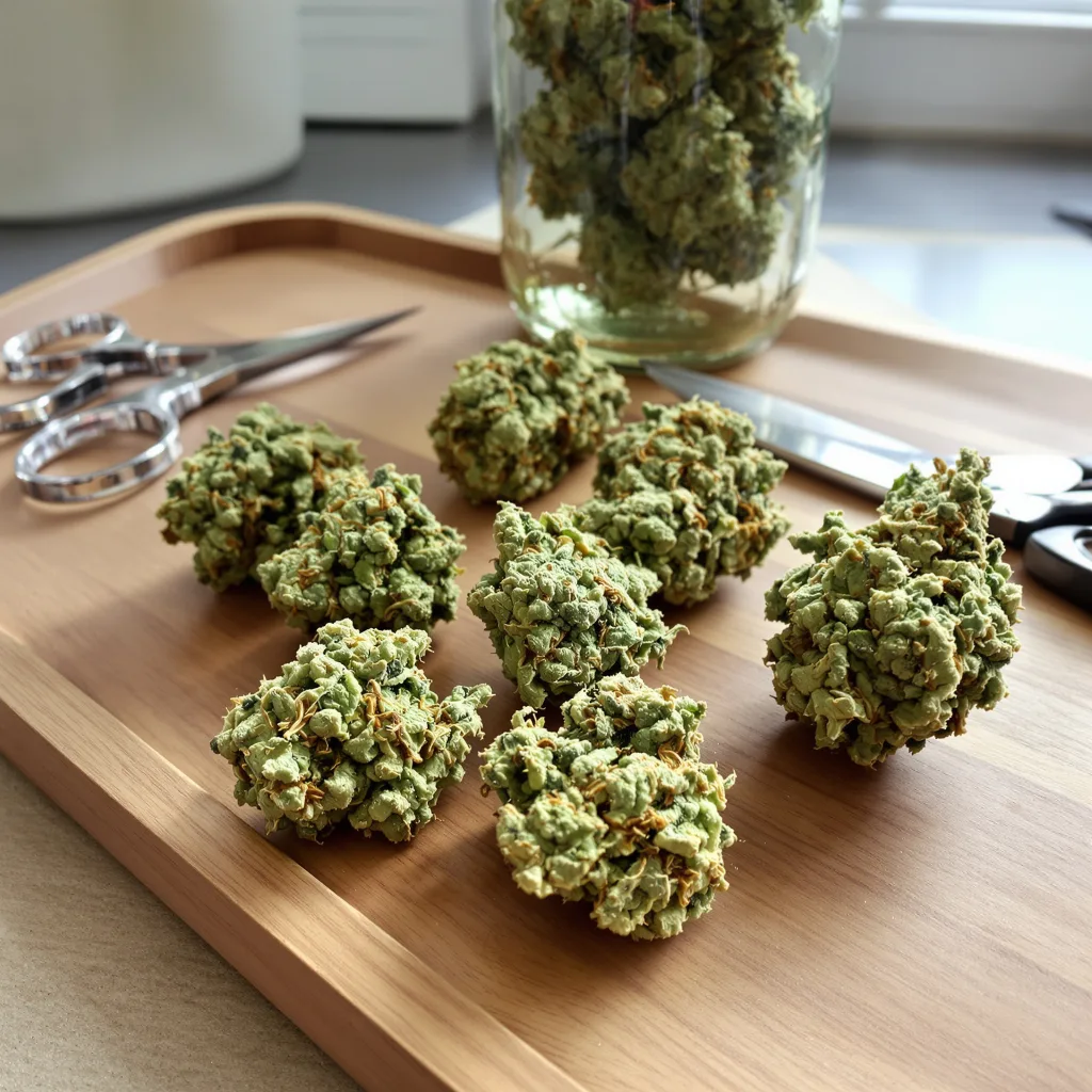 Sweet and Sour Widow CBD 50% indica / 50% sativa flower with visible trichomes