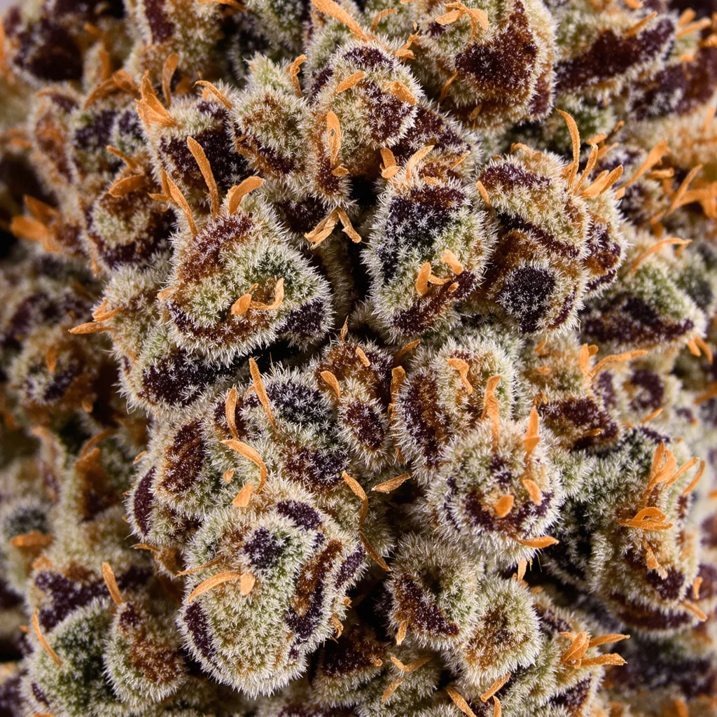 Sweet Dream cannabis bud close-up showing dense purple-tinged calyxes