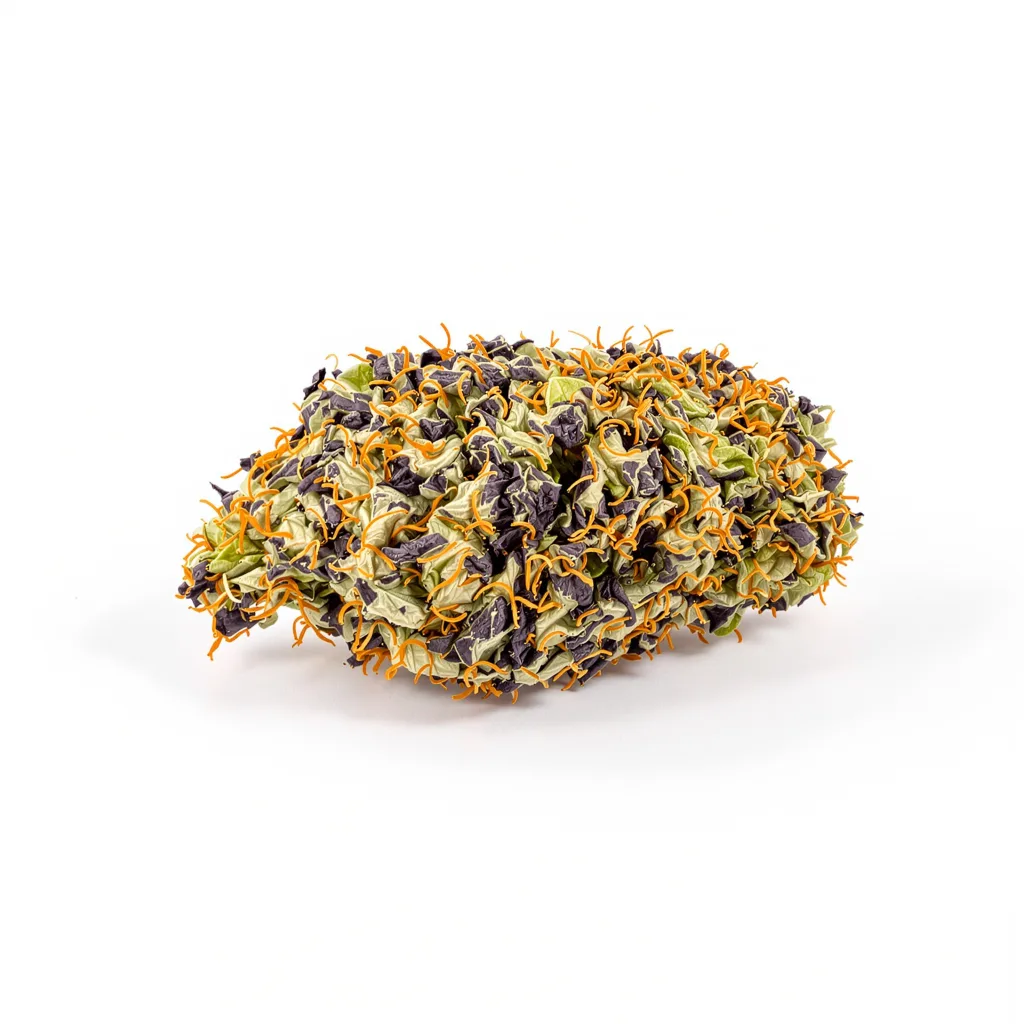 Tahoe Hydro OG 76% indica / 24% sativa flower with visible trichomes